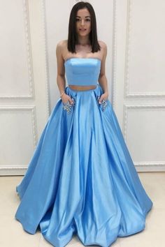 This Dress is fashionable for every occasion. the dress is made-to-order by professional tailors. You can choose from 50 colors, Regular sizes 2 to 16 and plus sizes 14w to 26W. Custom size is also available.. The product details: Color: Aqua Blue, Silhouette: A-Line, Neckline: Strapless, Waistline: Natural Waist, Length: Long, Primary Fabric: Satin Blue Two Piece Prom Dress, Blue Satin Prom Dress, Prom Dress With Pockets, Two Piece Prom Dress, Two Piece Prom, Strapless Prom Dress, 2024 Prom, Strapless Prom Dresses, Blue Two Piece