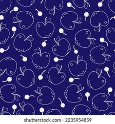 an abstract blue and white pattern with cherries