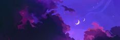 Night Sky, Moon, Stars, Purple, Blue