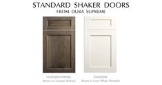 the standard shaker doors from dura supreme are shown in white and dark brown