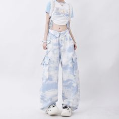 Straight Tie-Dye Camouflage Cargo Pants  Material: Cotton  Size: S, M, L, Color: Light Blue  Season: Spring, Autumn, Winter   Occasion: Leisure, Outdoor, Daily, Vacation Blue Clothes Aesthetic, Vestidos Outfits, Sky Blue Outfit, Outfit Ideas Aesthetic, 2023 Outfits, Camouflage Cargo Pants, Cargo Pants Outfit, Casual Preppy Outfits, Cute Pants