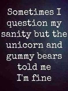 someones i question my sanitiy but the unicorn and gummy bears told me i'm fine