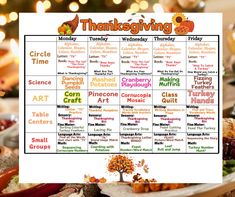 a thanksgiving calendar is displayed on a table