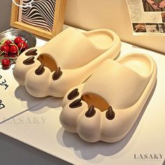 Lasaky - Soft Bottom Slip-On Shoes for Her Home Eva Slippers With Rubber Sole And Round Toe, Beige Synthetic Slippers With Round Toe, Red Shoes Heels, Soft Sole Slippers, Shoe Sole, Slippers Cozy, Sheep Leather, Leather Slippers, Red Heels