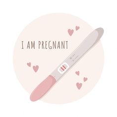 a pink thermometer with i am pregnant written on it, surrounded by hearts