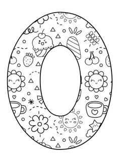 the letter o is decorated with doodles and flowers