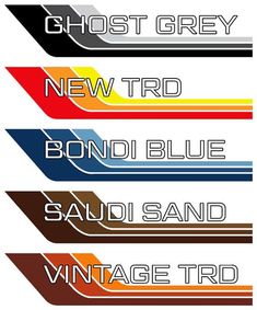 four different colored lines with the words ghost grey, new trd, bond blue, sand