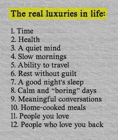 the real luxurys in life list on a piece of gray paper with yellow tape