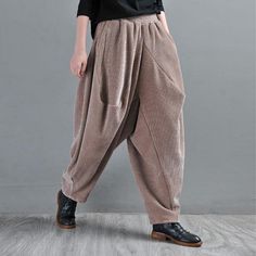 Comfortable, One of Kind. Harem online shop,|Street|Chenille Blend|Solid Color|Full Length|Elastic|Harem|Female|Camel|Apricot|M|L|XL|Winter|Hand Wash Hammer Pants, Vintage Suspenders, Embroidered Coat, Balloon Pants, Suede Pants, Suspender Pants, Plus Size Outerwear, Tartan Dress, Plus Size Coats