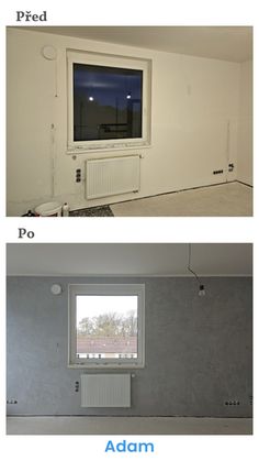 before and after pictures of an empty room with no furniture in it, the walls are painted white