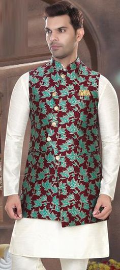 Red and Maroon color Nehru Jacket in Jacquard fabric with Weaving work Nehru Jacket, Nehru Jackets, Maroon Color, Super Sale, Jacquard Fabric, Weaving, Red, Fabric, Color