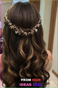 Wedding Hairstyles For Tiara, Fancy Party Hairstyles, Cute Prom Hairstyles, Formal Hairstyles For Long Hair, Engagement Hairstyles, Quince Hairstyles, Video Tiktok, Long Hair Wedding Styles, Prom Hairstyles For Long Hair