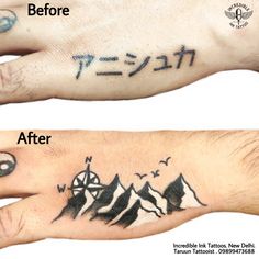 before and after tattoos on someone's left hand