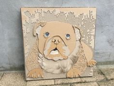 a cardboard cut out of a dog on the ground