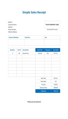 a simple sales receipt is shown in the form of an invoice for small businesses