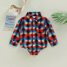 Aztec Long Sleeve Button Up Bodysuit – Western Baby Clothes Western Baby Boy Clothes, Western Onesies, Button Up Bodysuit, Western Baby Girls, Kids Western Wear, Western Baby Clothes, Clothes Country, Country Baby Boy, Artisan Tile