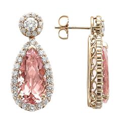 JULEVE 18KT ROSE GOLD 10.48 CTW MORGANITE & DIAMOND ROSE GOLD EARRINGS Fancy Color Diamond Ring, Rose Gold Morganite Ring, Morganite Earrings, Morganite Diamond, Gold Diamond Earrings, Princess Diamond, Women Diamond, Pretty Earrings, Dainty Earrings