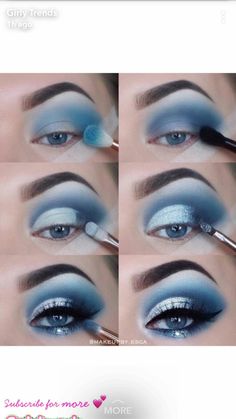 Light Blue Eyeshadow Looks Step By Step, Blue Eyeshadow Looks Step By Step, Blaues Make Up, Blue Hair Costume Ideas, Ice Blue Makeup, Vintage Makeup Ideas, Blue Fairy Makeup, Icy Blue Eyeshadow, Makeup Bleu