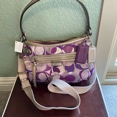 Brand New, Tags Still On Coach Purse Coach Silver Bag With Adjustable Strap, Silver Coach Bag With Adjustable Strap, Coach Silver Shoulder Bag With Detachable Strap, Purple Coach, Coach Purse, First Lady, Coach Purses, Y2k Fashion, Coach Bags