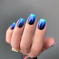 Designs On Dip Nails, Mermaid Highlights Blondes, Mbmbam Tattoo, Color Changing Dip Powder Nails, Blue Xmas Nails Short, Funky Dip Nails, Short Blue Ombre Nails, Nail Ideas With Blue, Blue Sns Nails Designs