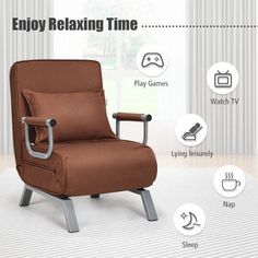 an easy chair is shown with instructions to enjoy relaxing time