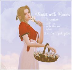 a painting of a woman holding a basket with flowers in it and an inspirational quote