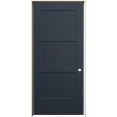 the front door is painted dark blue and has two white knobs on each side