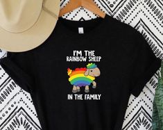 Shipping from the US. Easy 30 day return policy, 100% cotton, Double-needle neck, sleeves and hem; Roomy Unisex Fit. Crew Neck Shirt For Pride, Rainbow Cotton Crew Neck Shirt, Cotton Crew Neck Shirt For Pride, Rainbow Sheep, Lesbian Shirt, Lesbian Shirts, Gay Shirts, Typography Tees, Lgbt T Shirts