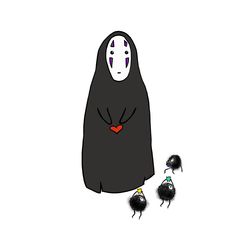 two black bugs and a ghost with red eyes