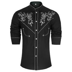 PRICES MAY VARY. This western cowboy shirt has exquisite embroidery on the chest front This cowboy button up shirts for men available black and white it can be paired with a western cowboy hat to become a true western cowboy This men's western cowboy shirt draws on the essence of traditional Western clothing classic Western style and presents a strong denim culture atmosphere making it an essential item in any Western fanatic wardrobe Cowboy shirts are suitable for cowboy sports cowboy festivals Cowboy Shirts For Men, Cowboy Embroidery, High Fashion Men, Mens Western, Shirt Drawing, Men Fabric, Western Clothing, Cowboy Shirt, Western Cowboy Hats