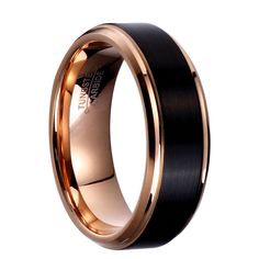 mens wedding ring with black and rose gold inlay