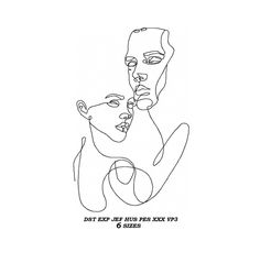 a black and white line drawing of two people, one holding the other's head