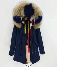 Women's Winter Casual Hooded Warm Long Parka With Raccoon Fur | ZORKET | Material: Fur, Rabbit Fur • Style: REGULAR • Collar: With Raccoon Dog Fur Collar • Material: Raccoon Dog Fur • Type: Real Fur, Zipper, Wide-Waisted • Thickness: Thick （Winter) Multicolor Faux Fur Coat For Winter, Fluffy Blue Outerwear For Winter, Multicolor Winter Outerwear With Faux Fur Trim, Blue Fluffy Winter Outerwear, Multicolor Outerwear With Faux Fur Trim For Winter, Raccoon Dog, Womens Coats, Long Parka, Fur Fashion