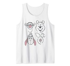 a white tank top with winnie the pooh and eef faces drawn on it