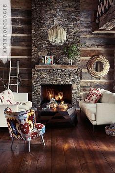 a living room with a fire place in it