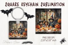 an image of halloween themed items with the words square keychain sublimation