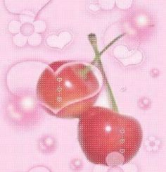 two cherries on a pink background with bubbles