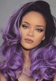 African Hair Salon, Baby Blue Hair, Rihanna Hairstyles, Purple Ombre Hair, Purple Wig, Long Hair Color, Frontal Hairstyles