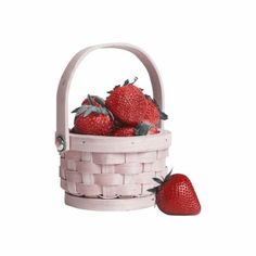 two strawberries in a basket on a white background