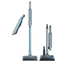 two vacuums are shown side by side, one is silver and the other is black