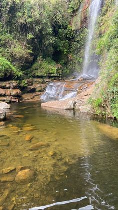 there is a small waterfall in the water