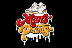 some type of logo with the words means prints on it and dripping paint all over