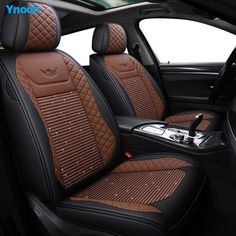 the interior of a car with brown stitching and leather trimmings on it