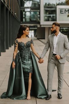 ZY296 Dark Green Evening Dresses Long Cheap Evening Wear With Lace Sleeves Evening Dress Collection, Detachable Train, Ruffle Wedding Dress, Evening Dresses Online, Prom Dresses For Teens