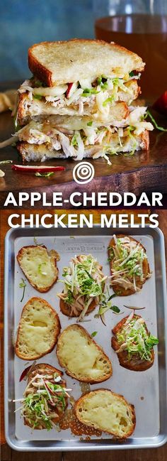 an advertisement for apple cheddar chicken melts