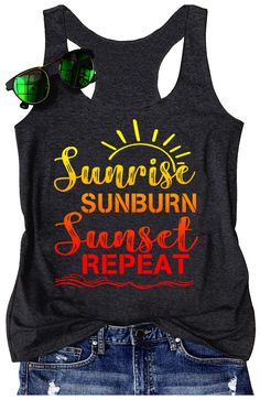 PRICES MAY VARY. ✿ Tank Top Material:Cotton Blend,Comfortable Soft,Breathable Stretchy Fabric. ✿ Tank Top Features:Sunrise Sunburn Sunset Repeat Letter Print,Cute Sunshine Graphic Country Music Tees Vest For Women,Casual Summer Beach Vacation Crew Neck Camis Tops. ✿ Tank Top Occasions: Concerts, bonfire parties, beach vacations, casual gatherings of friends, holiday, daily life, workout, working space etc. ✿ It is very easy to match clothing, great to wear with Denim shorts，Beach Shorts and Jean Sunrise Sunburn Sunset Repeat, Womens Tank Tops Summer, Beach Tanks Tops, Casual Tanks, Casual Vest, Summer Tank Tops, Vest Shirt, Print Tank, Printed Tank Tops