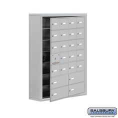 a large metal locker with many drawers