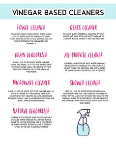 the ingredients for vinegar based cleaners are shown in pink and blue, with text that reads