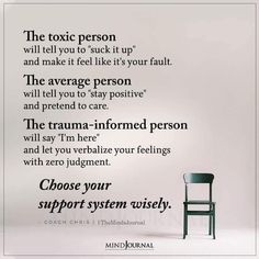 a chair sitting in front of a white wall with the words, choose your support system wisely