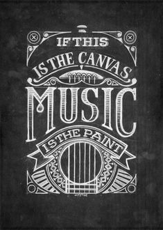 a chalkboard poster with the words music and an image of a guitar on it